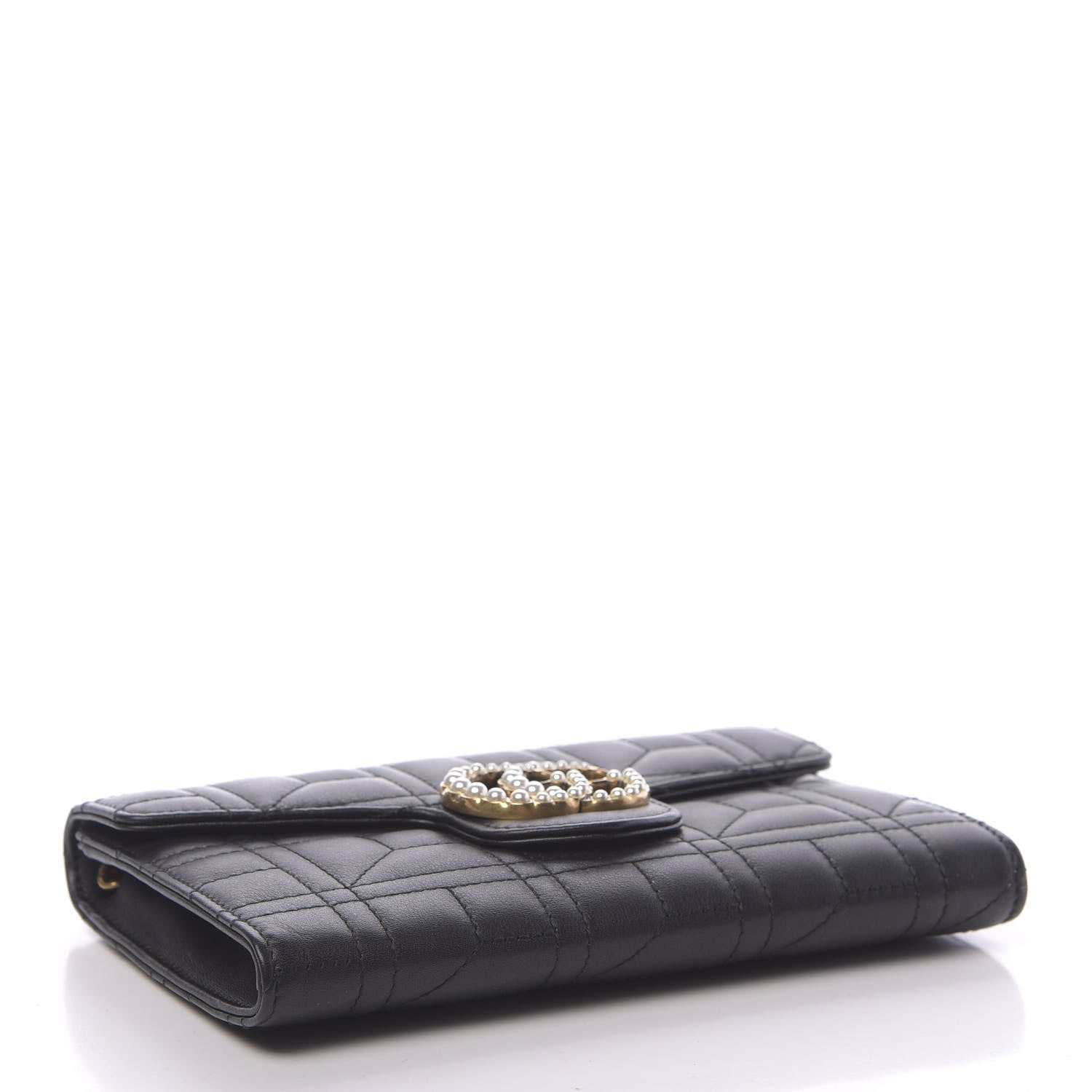 Gucci Calfskin Matelasse Mini Pearly GG Marmont Chain Wallet Black 4 of 11