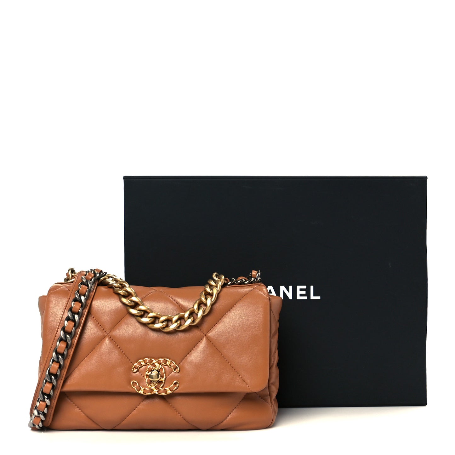Lambskin Quilted Medium Chanel 19 Flap Brown