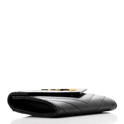 Saint Laurent Grain De Poudre Matelasse Chevron Small Monogram Envelope Wallet Black 4 of 9