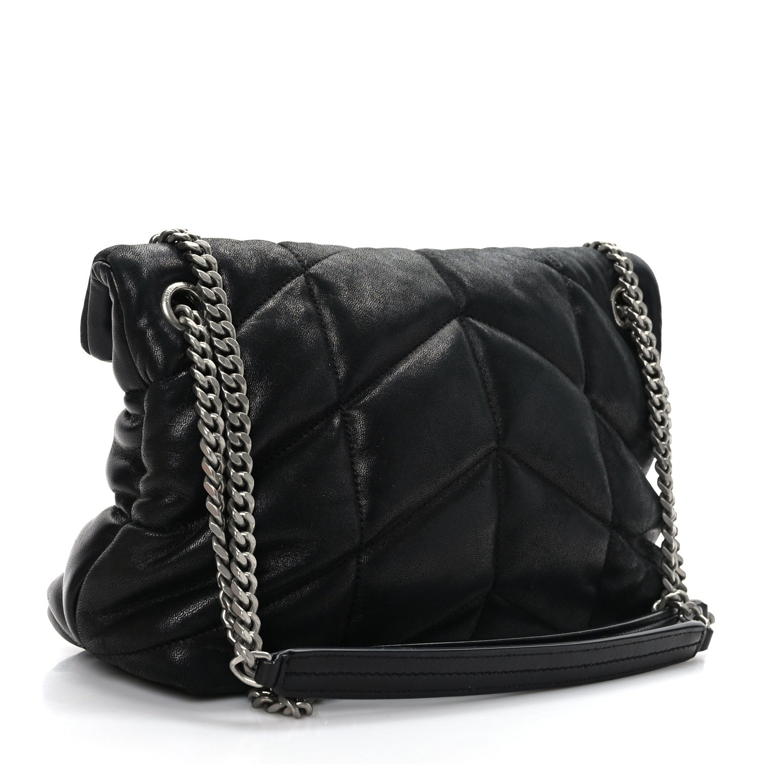 Saint Laurent Lambskin Quilted Small Loulou Puffer Monogram Chain Satchel Black 3 of 9