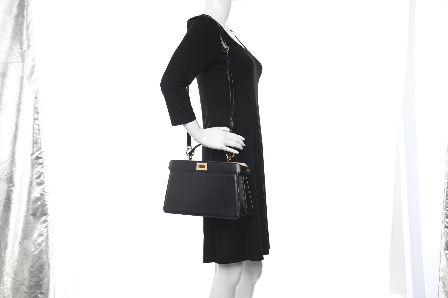 Fendi Vitello King Luxor Shiny Nappa Medium Peekaboo I SEE U East West Satchel Black Light Rose 2 of 10