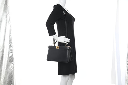 Fendi Vitello King Luxor Shiny Nappa Medium Peekaboo I SEE U East West Satchel Black Light Rose 2 of 10