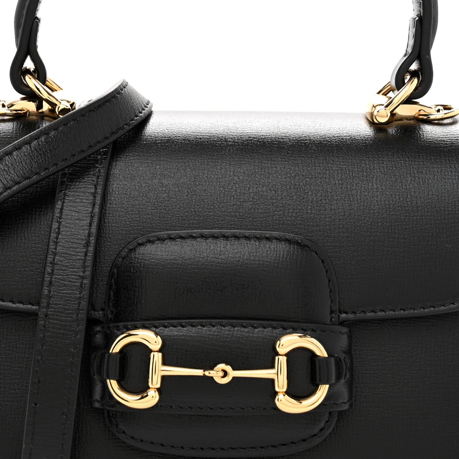Gucci Glazed Textured Calfskin Mini Horsebit 1955 Top Handle Flap Bag Black 8 of 10