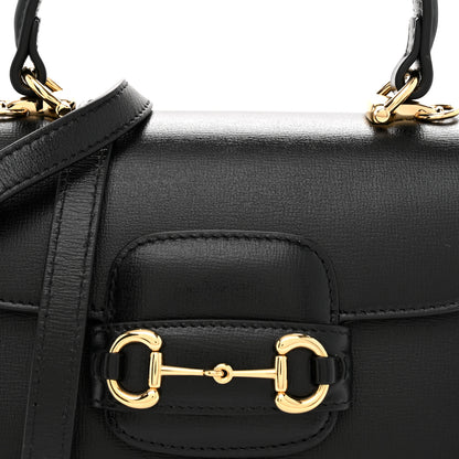 Gucci Glazed Textured Calfskin Mini Horsebit 1955 Top Handle Flap Bag Black 8 of 10