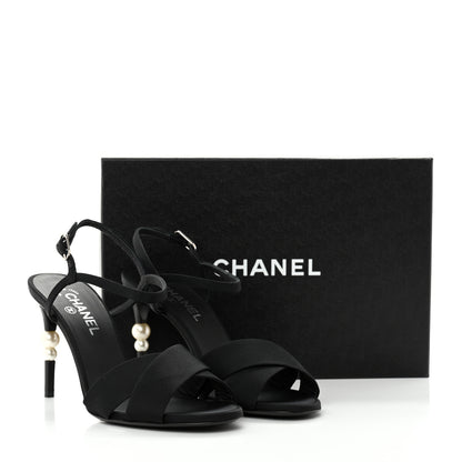 Chanel Grosgrain Pearl Sandals 41 Black 10 of 10