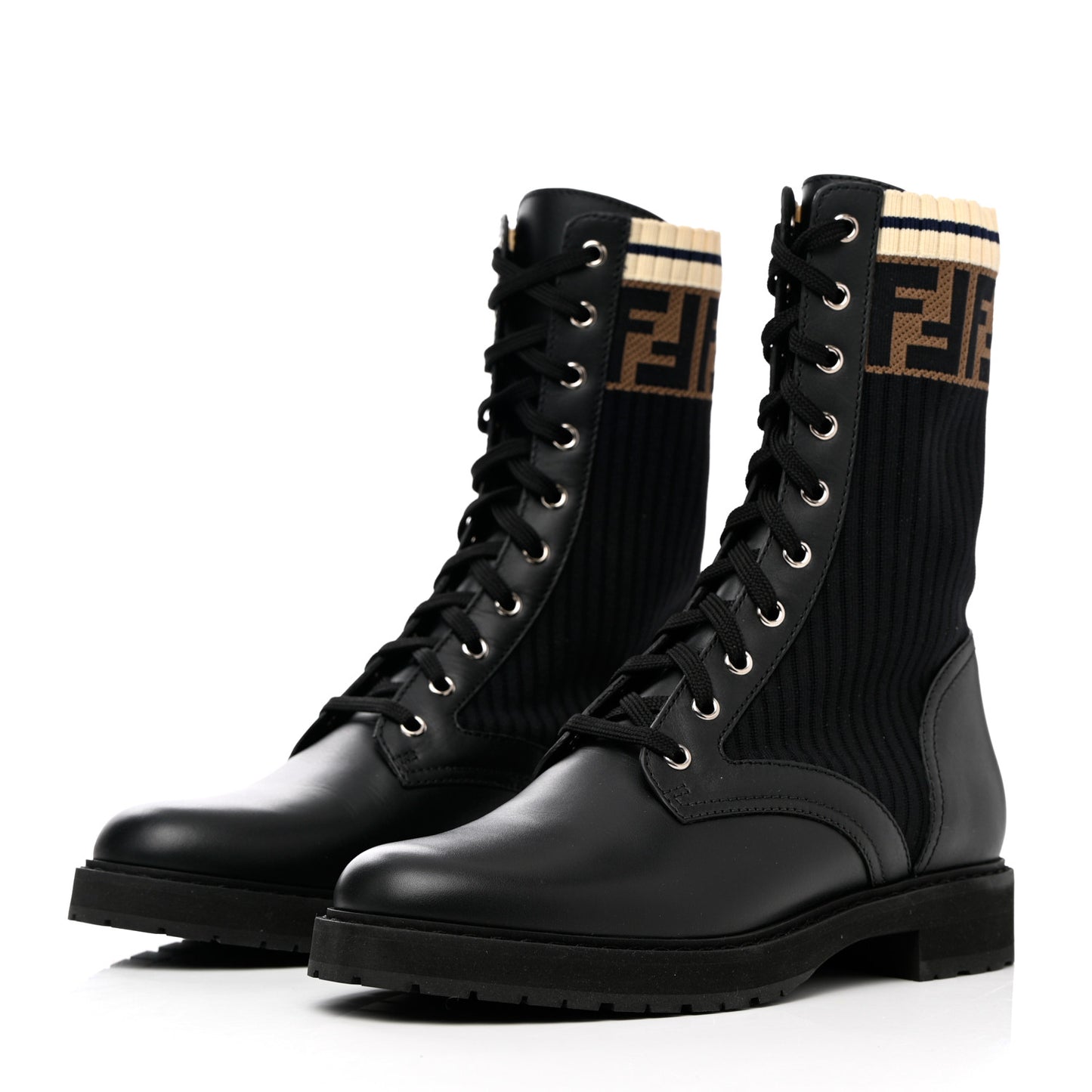 Calfskin Stretch Fabric Rockoko Biker Boots 40 Tobacco Black Marino