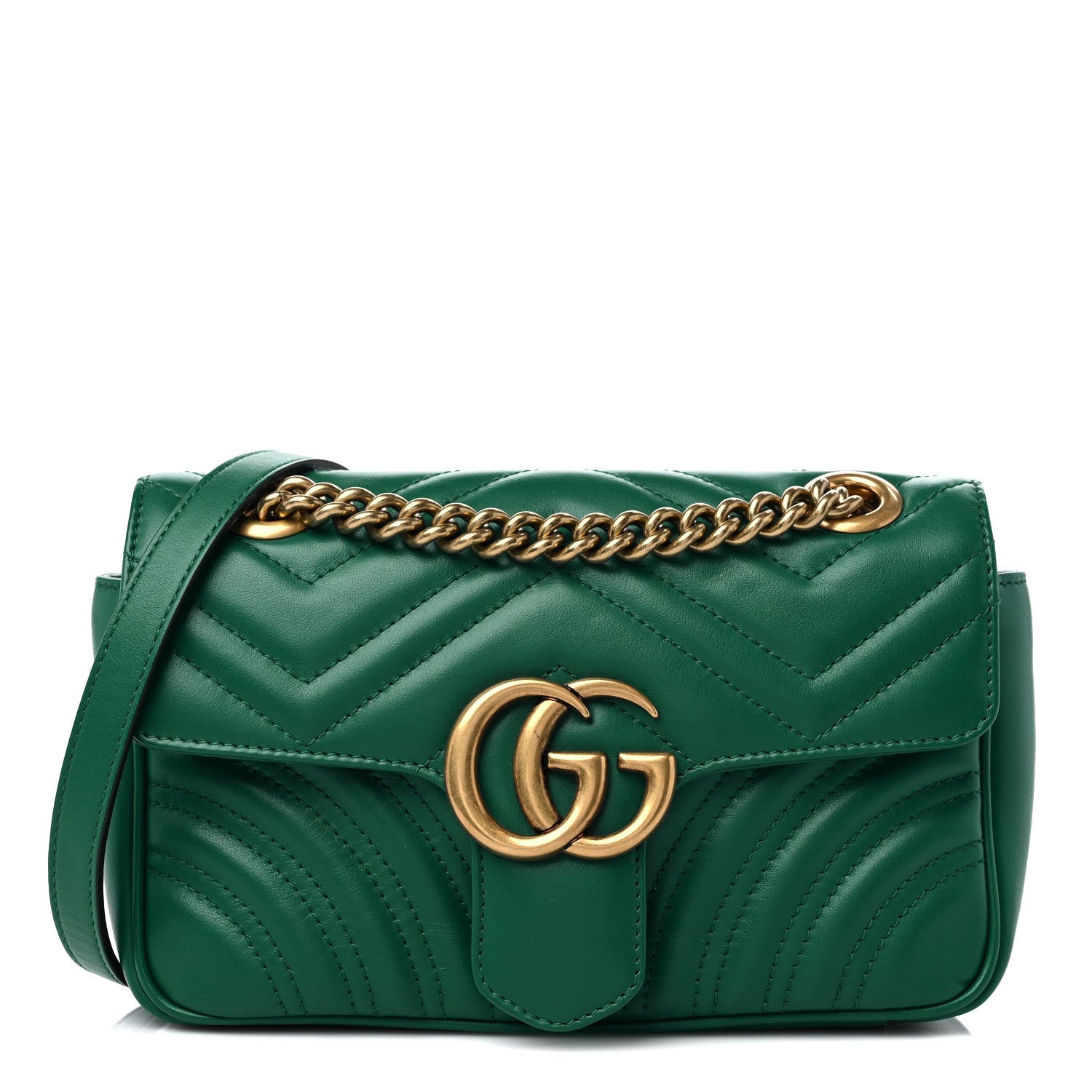 Gucci Calfskin Matelasse Mini GG Marmont Shoulder Bag Emerald Green 1 of 9
