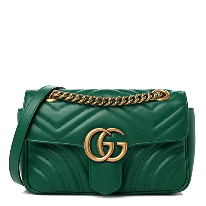 Gucci Calfskin Matelasse Mini GG Marmont Shoulder Bag Emerald Green 1 of 9