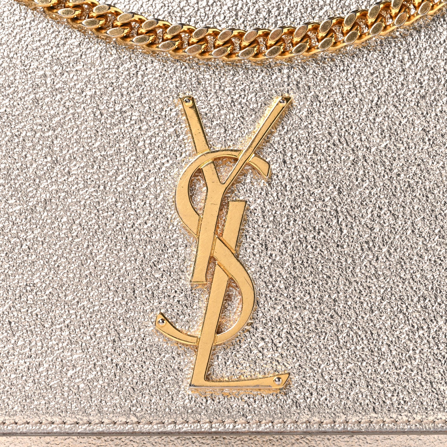 Saint Laurent Metallic Calfskin Medium Classic Monogram Kate Satchel Pale Gold 7 of 10