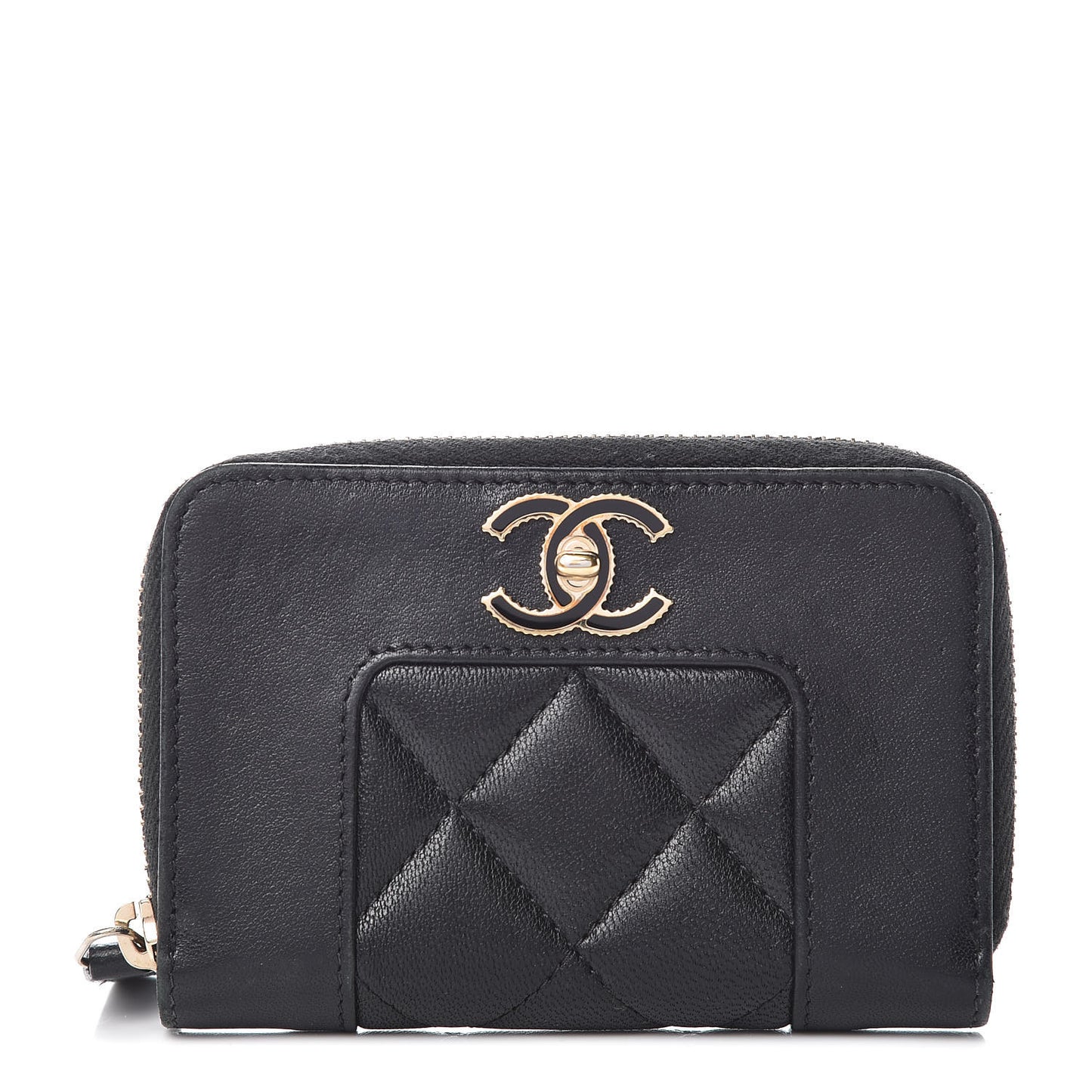 Sheepskin Quilted Mademoiselle Vintage Zip Coin Purse Black