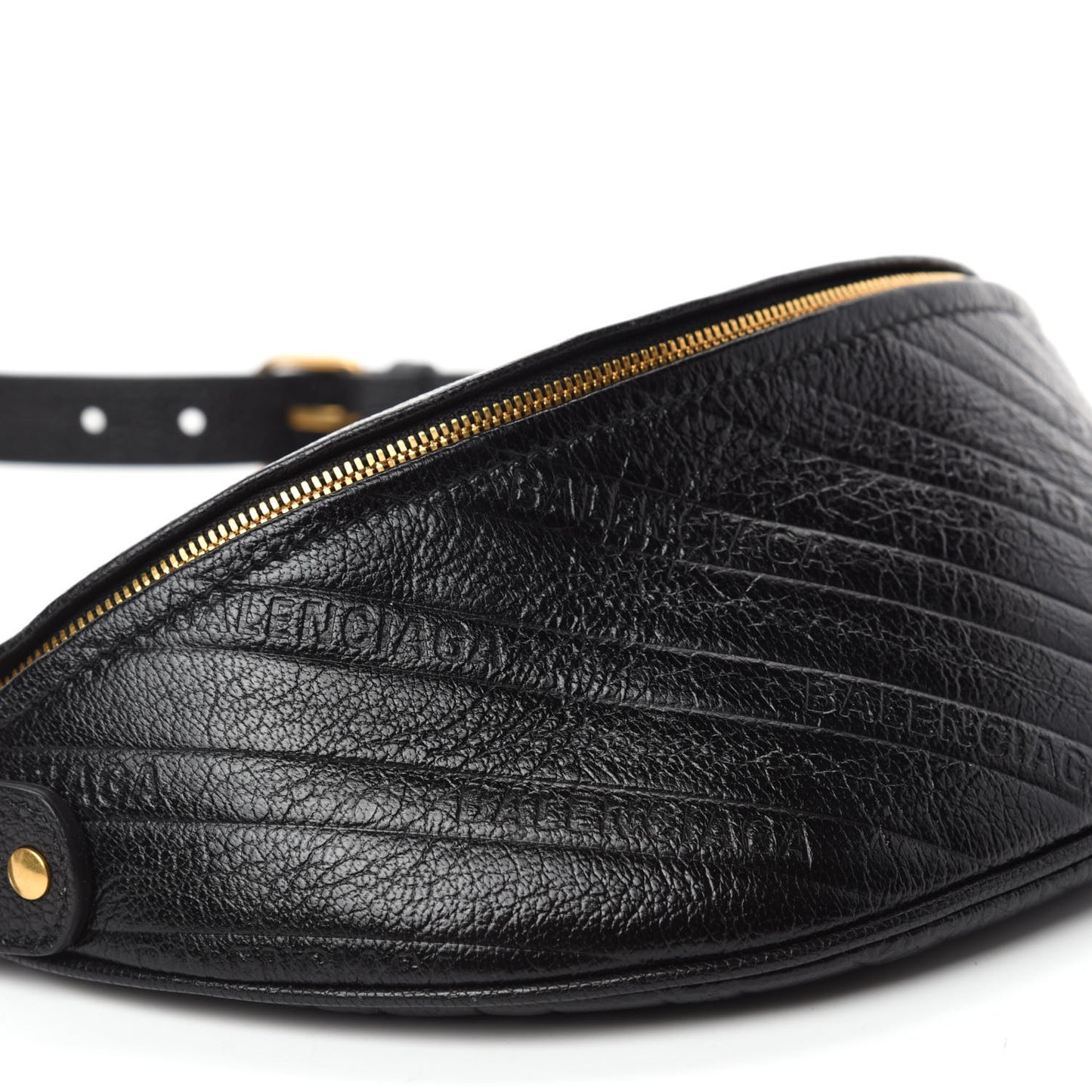 Shiny Goatskin Allover Logo Embossed XXS Souvenir Belt Bag Black