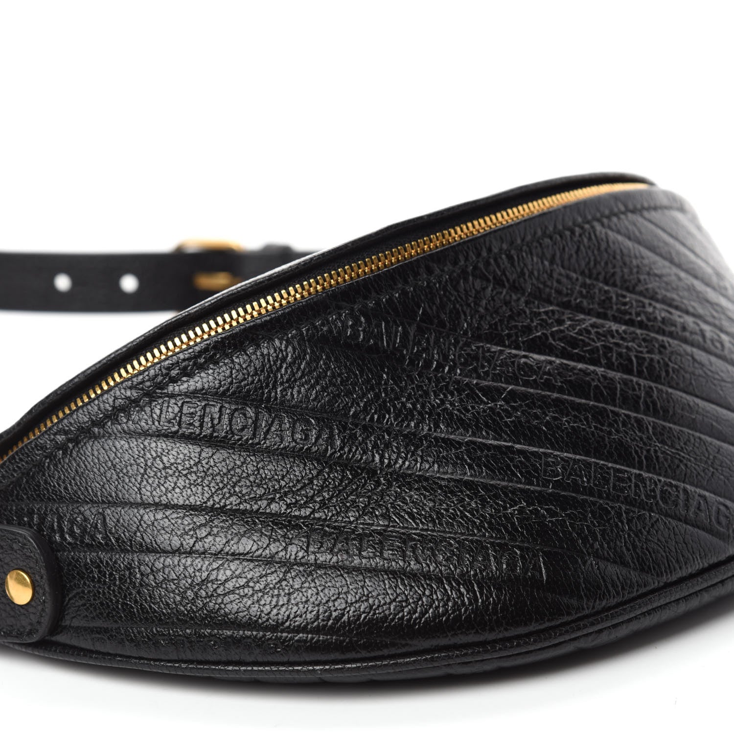 Balenciaga Shiny Goatskin Allover Logo Embossed XXS Souvenir Belt Bag Black 6 of 9