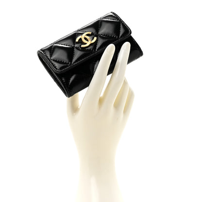 Chanel Shiny Lambskin Quilted Textured CC Card Holder Black 2 of 8