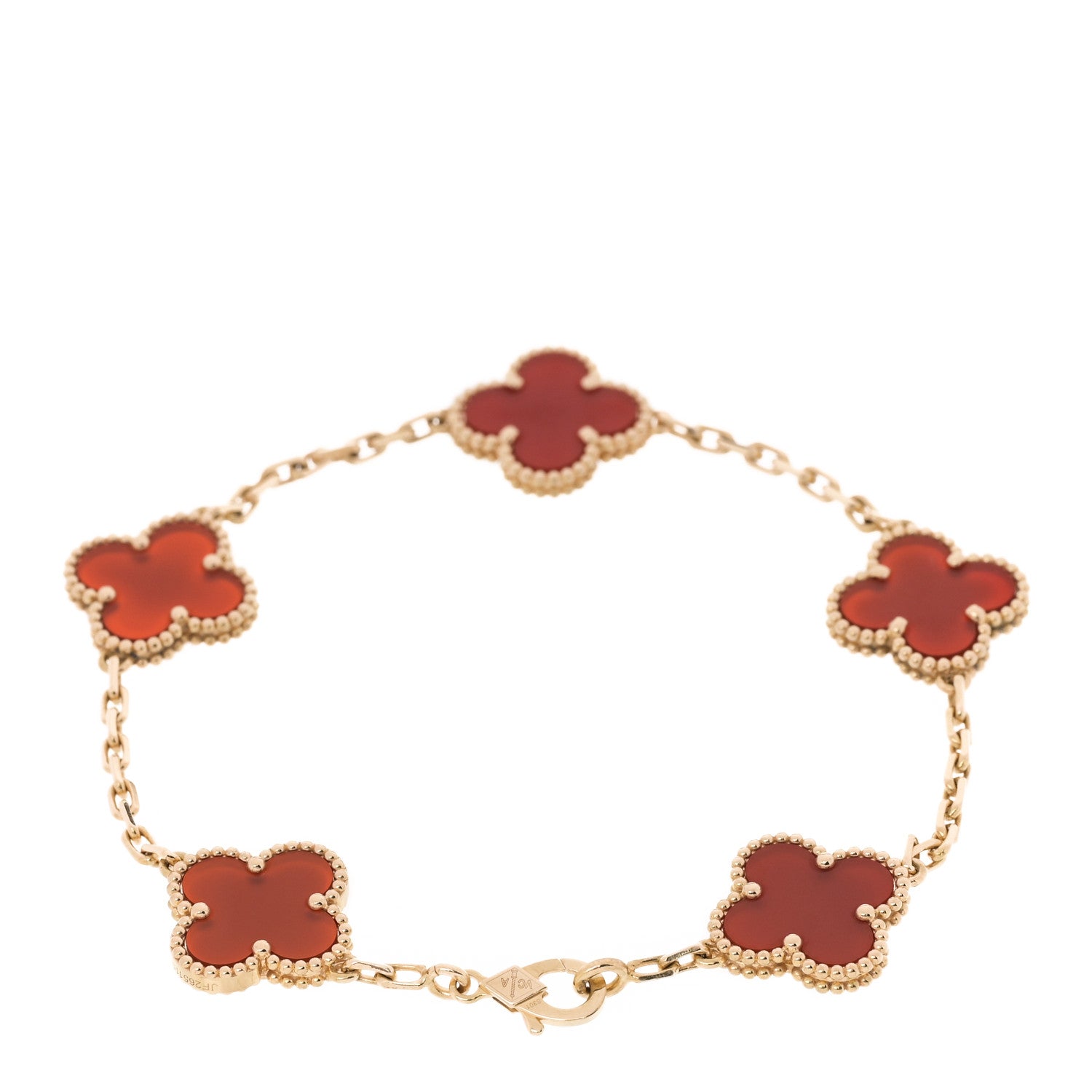 Van Cleef & Arpels 18K Yellow Gold Carnelian 5 Motifs Vintage Alhambra Bracelet 2 of 6