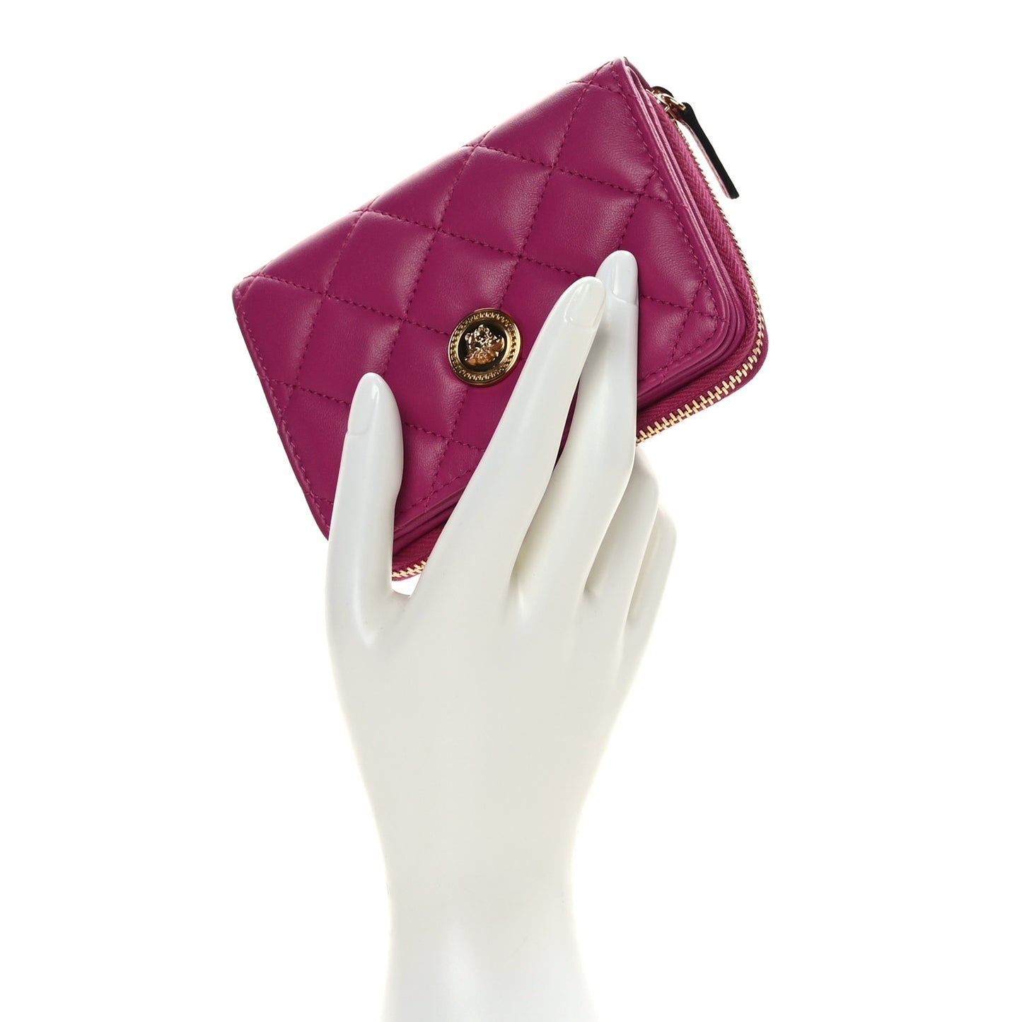 Nappa Quilted Medusa Compact Zip Around Wallet Pink