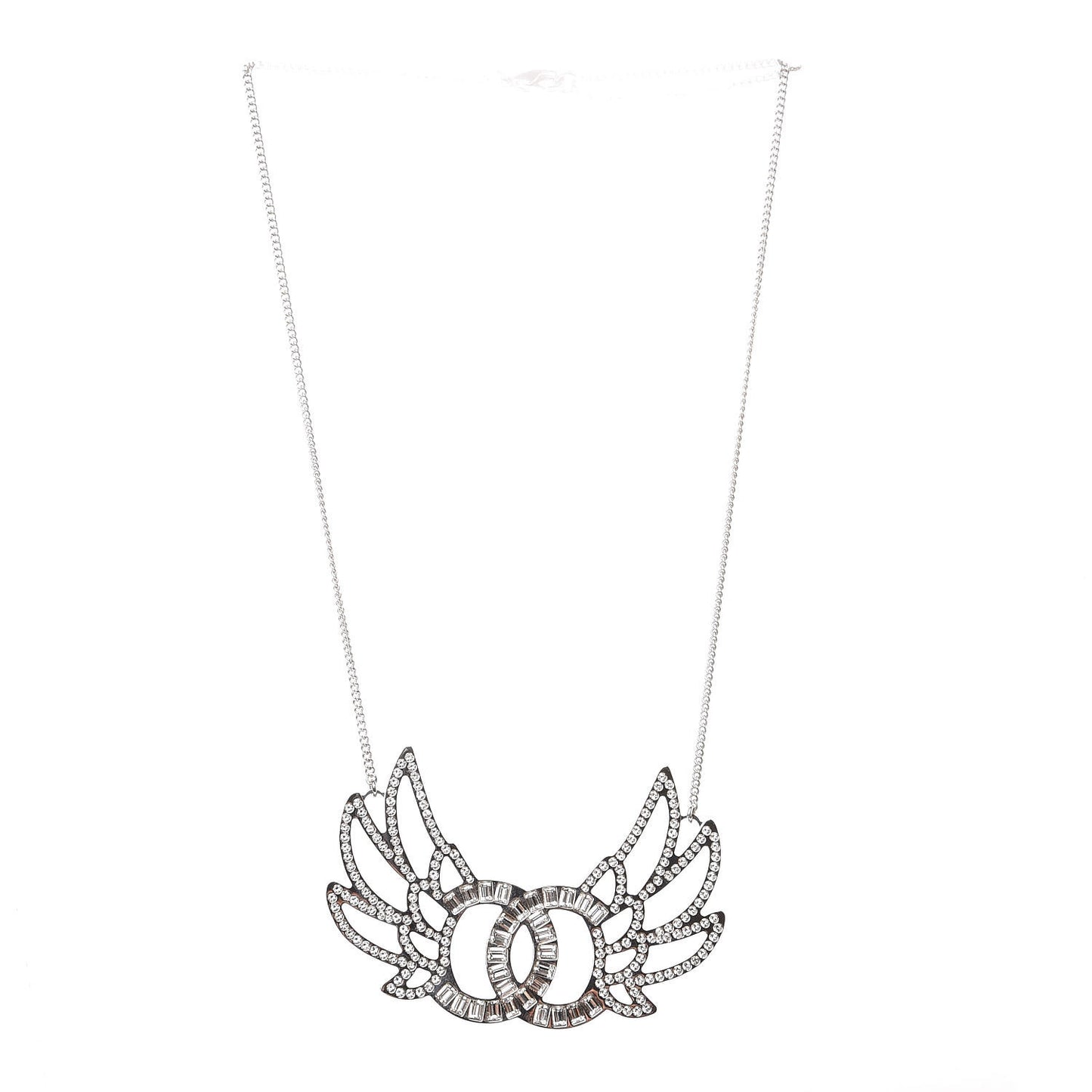 Baguette Crystal Winged CC Necklace Silver