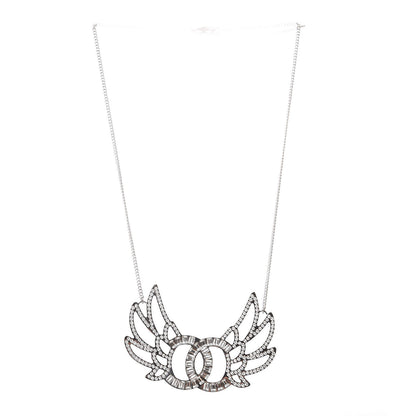 Chanel Baguette Crystal Winged CC Necklace Silver 3 of 7