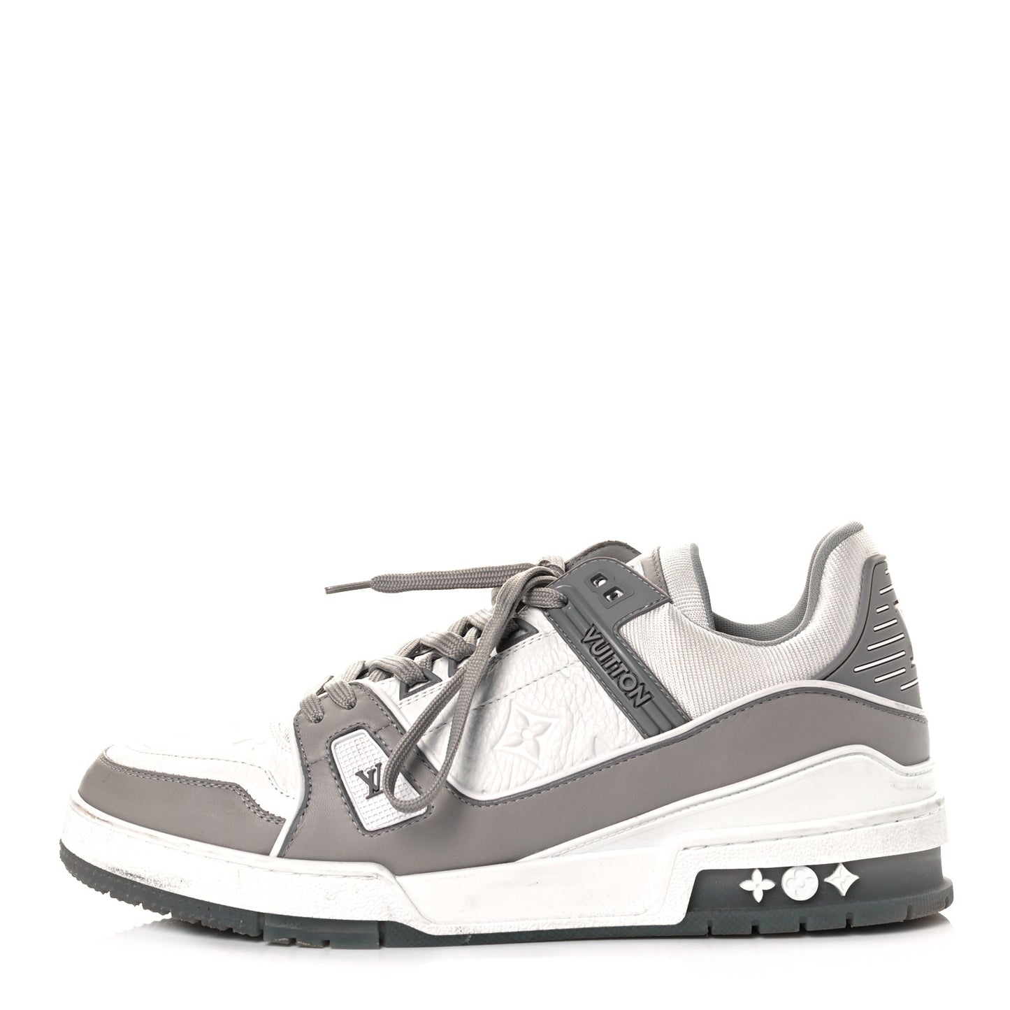 Calfskin Embossed Monogram Mens LV Trainer Sneakers 7.5 Grey