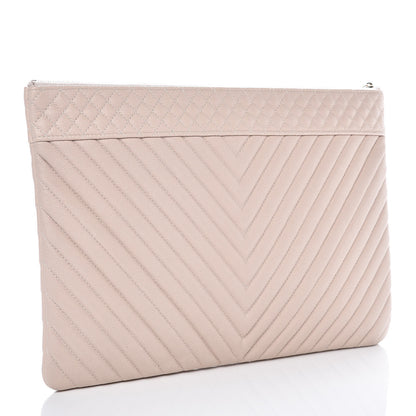 Chanel Caviar Chevron Quilted Large Cosmetic Case Light Pink 3 of 8