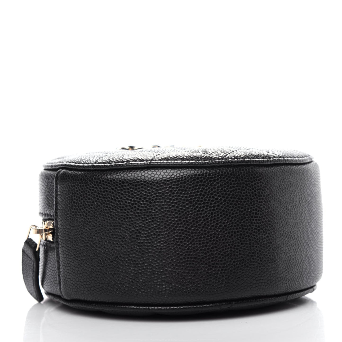 Caviar Quilted French New Wave Round Clutch With Chain Black