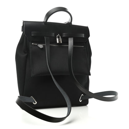 Hermes Military Toile Vache Hunter Herbag a Dos Zip Retourne Backpack Black 3 of 12