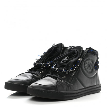 Chanel Lambskin Tweed Zipped Sneakers 40 Black Blue 3 of 7