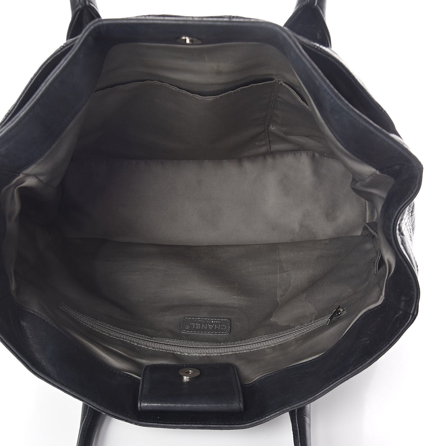 Lambskin Square Stitched Lax Shopping Tote Black