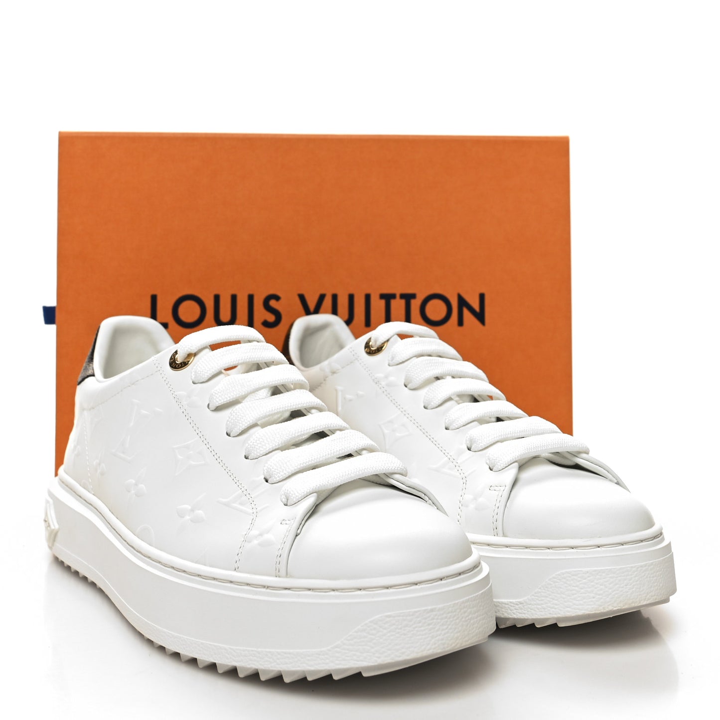 Lambskin Embossed Monogram Time Out Sneakers 39 White