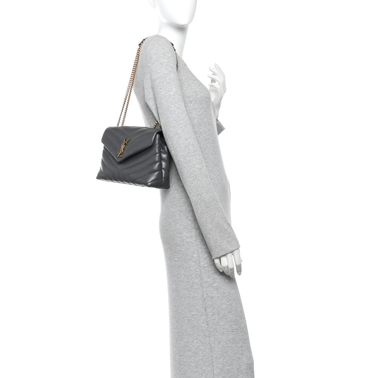 Saint Laurent Calfskin Y Quilted Monogram Small Loulou Chain Satchel Storm 2 of 11