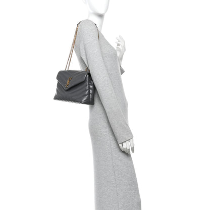 Saint Laurent Calfskin Y Quilted Monogram Small Loulou Chain Satchel Storm 2 of 11
