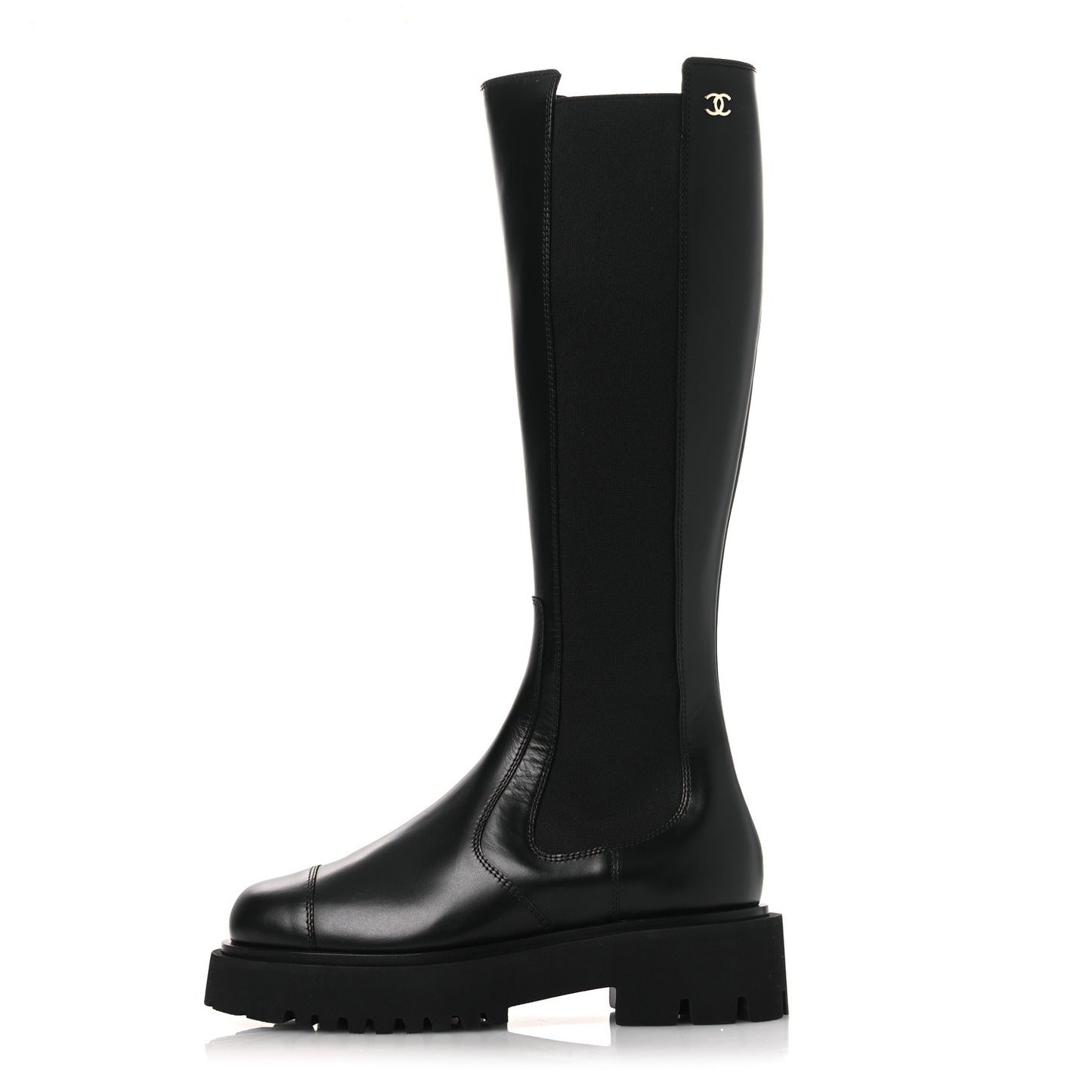Calfskin Cap Toe CC Tall Boots 37.5 Black
