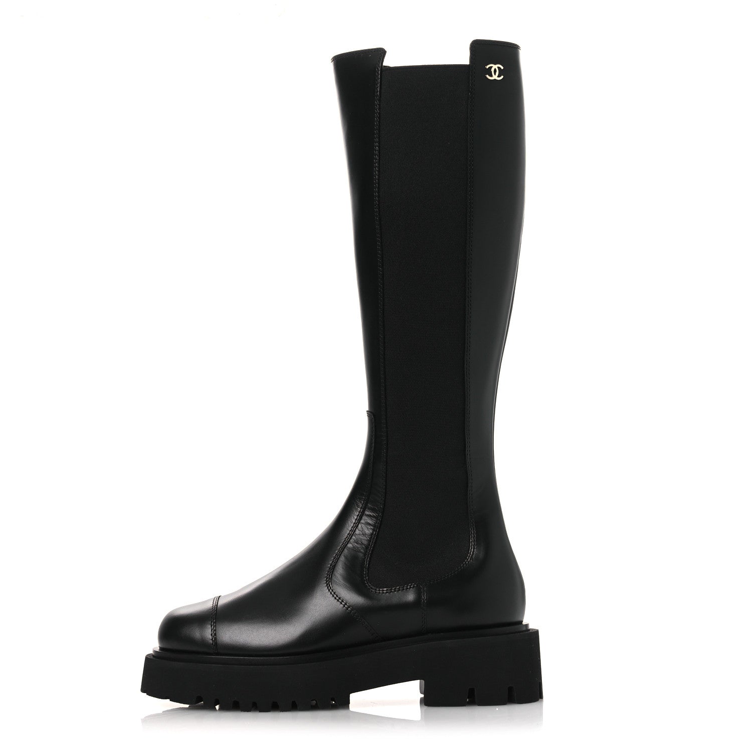 Chanel Calfskin Cap Toe CC Tall Boots 37.5 Black 1 of 11