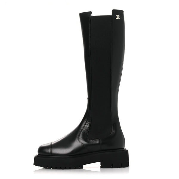 Chanel Calfskin Cap Toe CC Tall Boots 37.5 Black 1839455
