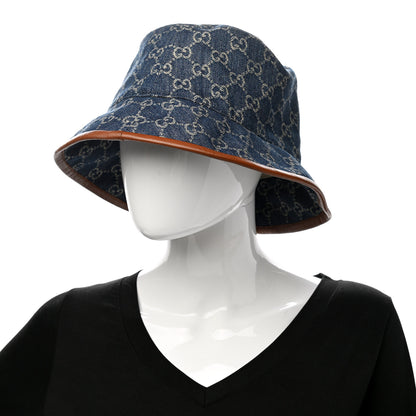 Gucci Washed Jacquard Denim Nappa GG Monogram Oscar Bucket Hat XXL Denim Cuir 2 of 10