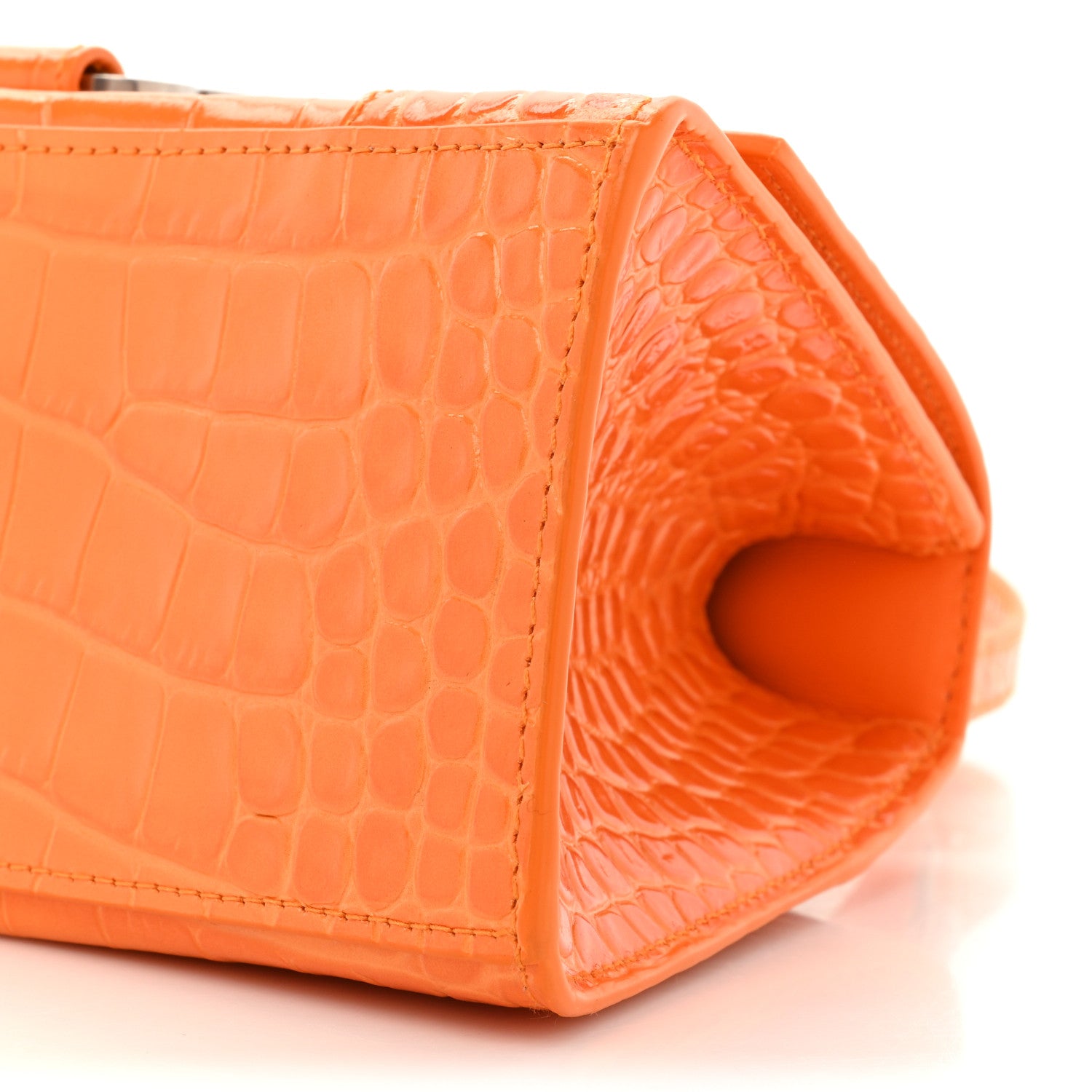 Balenciaga Shiny Calfskin Crocodile Embossed Small Hourglass Top Handle Bag Pop Orange 8 of 15