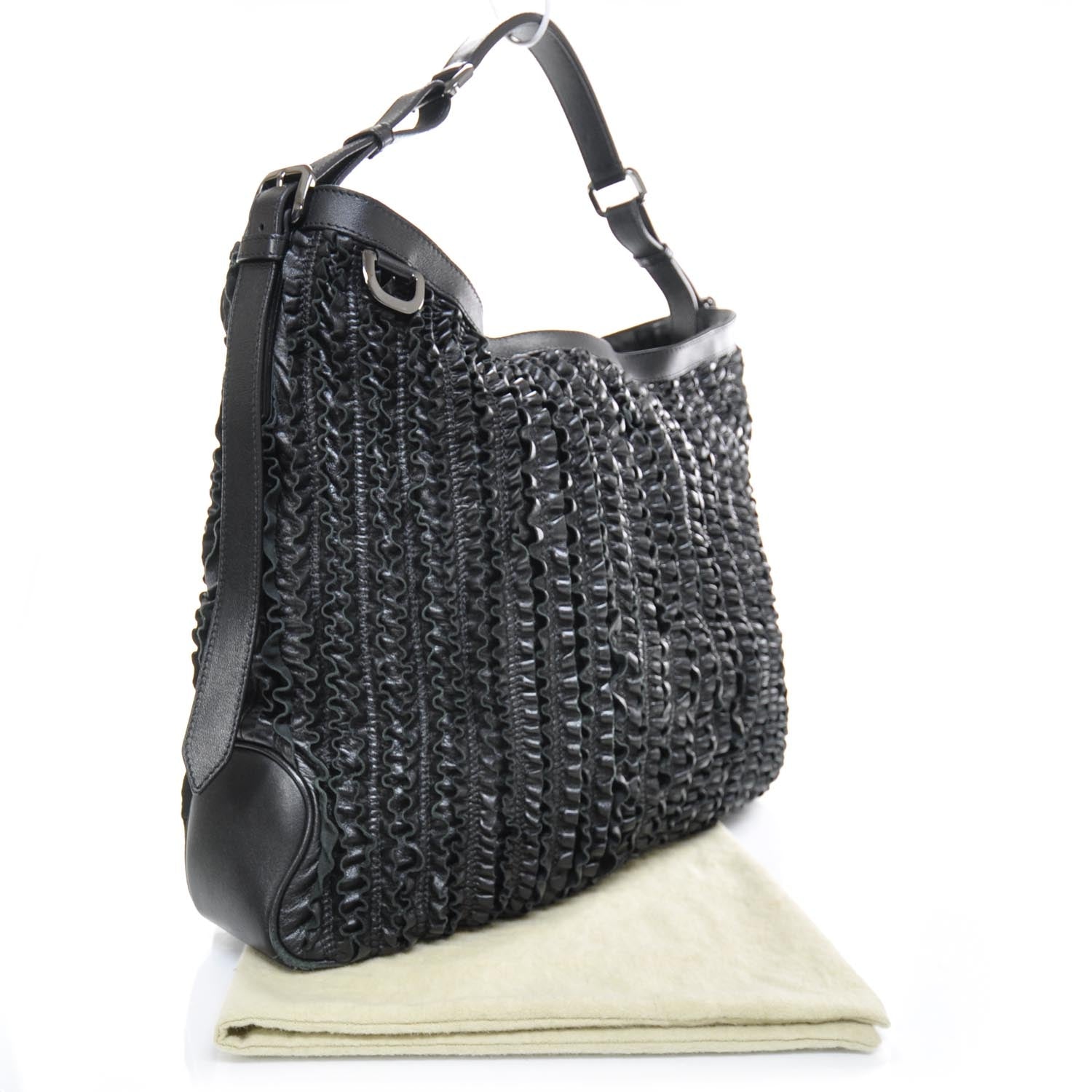 Burberry Leather Ruched Ribbon Tote Black 2 of 10