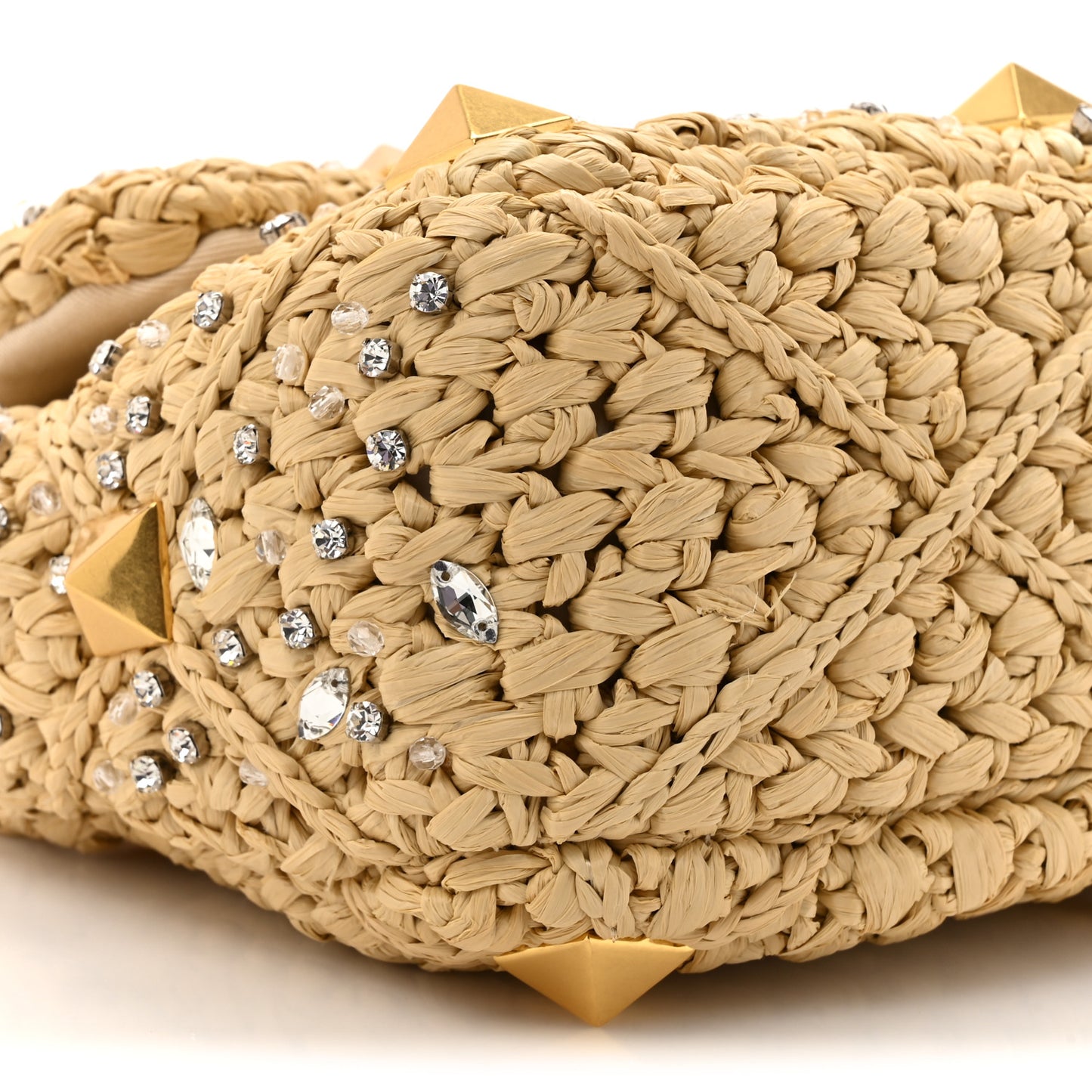 Raffia Crystal Medium Roman Stud Shoulder Bag Naturale Crystal