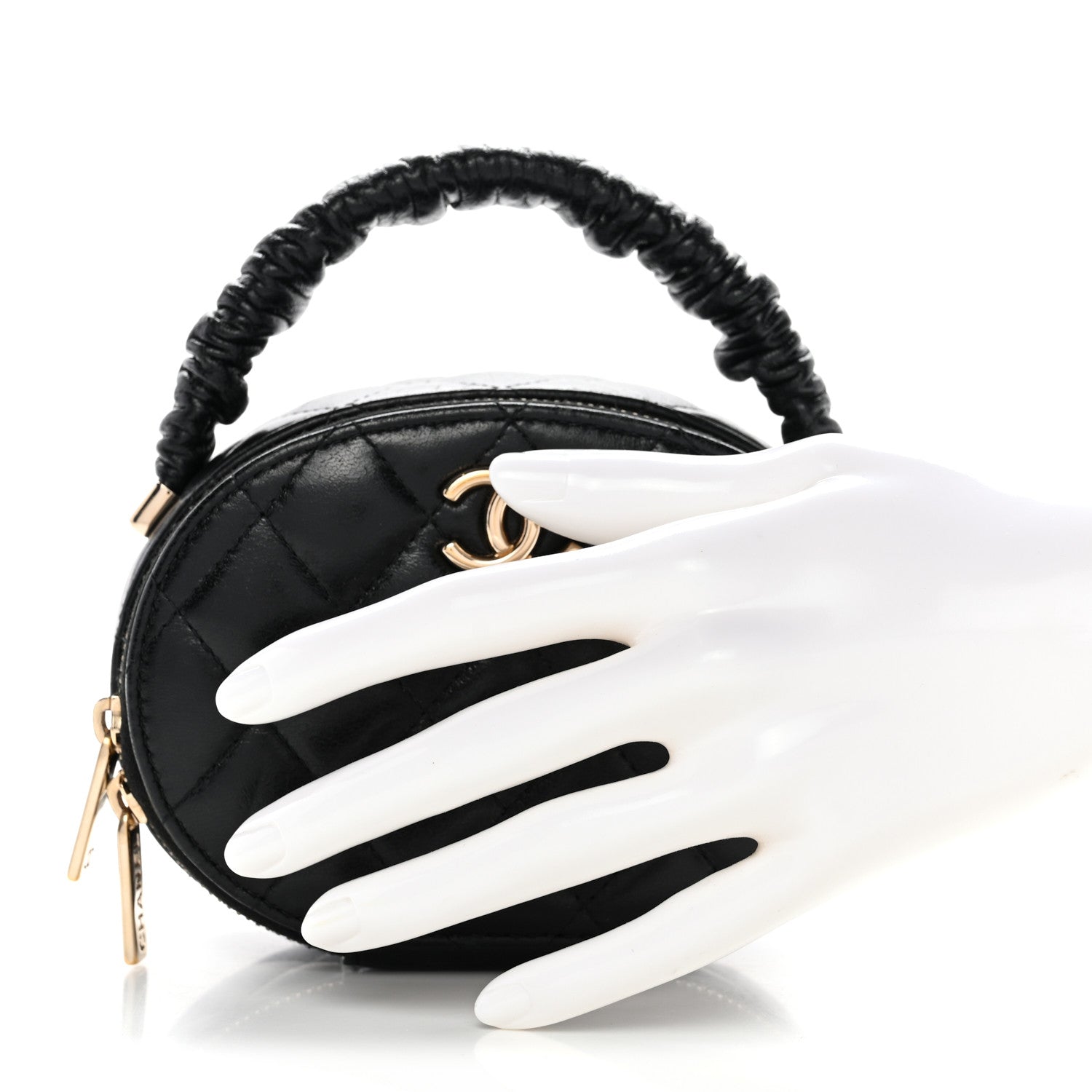 Chanel Lambskin Quilted Ruched Top Handle Vanity Case Pink Black 2 of 8