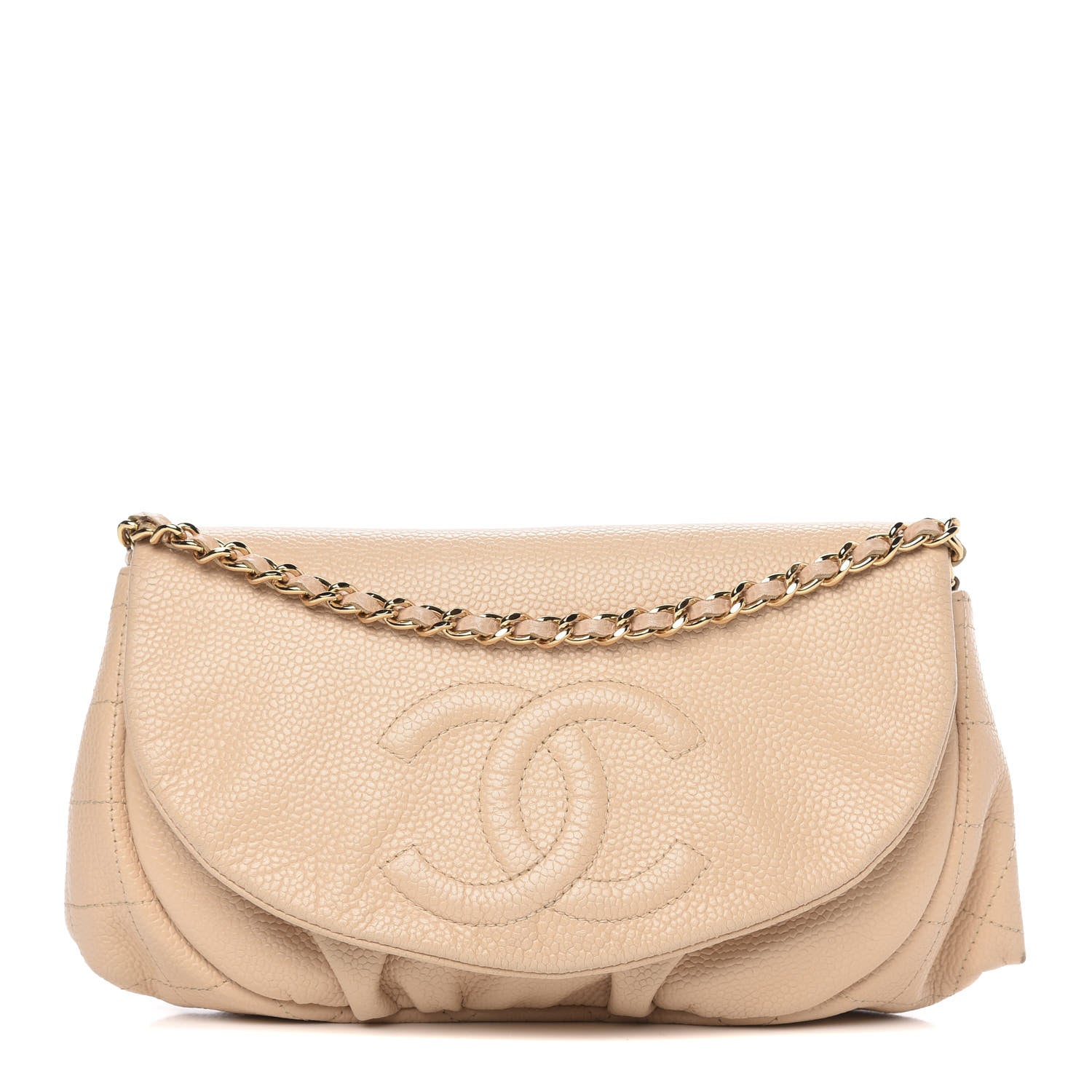 Chanel Caviar Half Moon Wallet On Chain WOC Beige 1 of 11