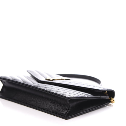 Saint Laurent Grain De Poudre Matelasse Chevron Monogram Envelope Chain Wallet Black 9 of 11