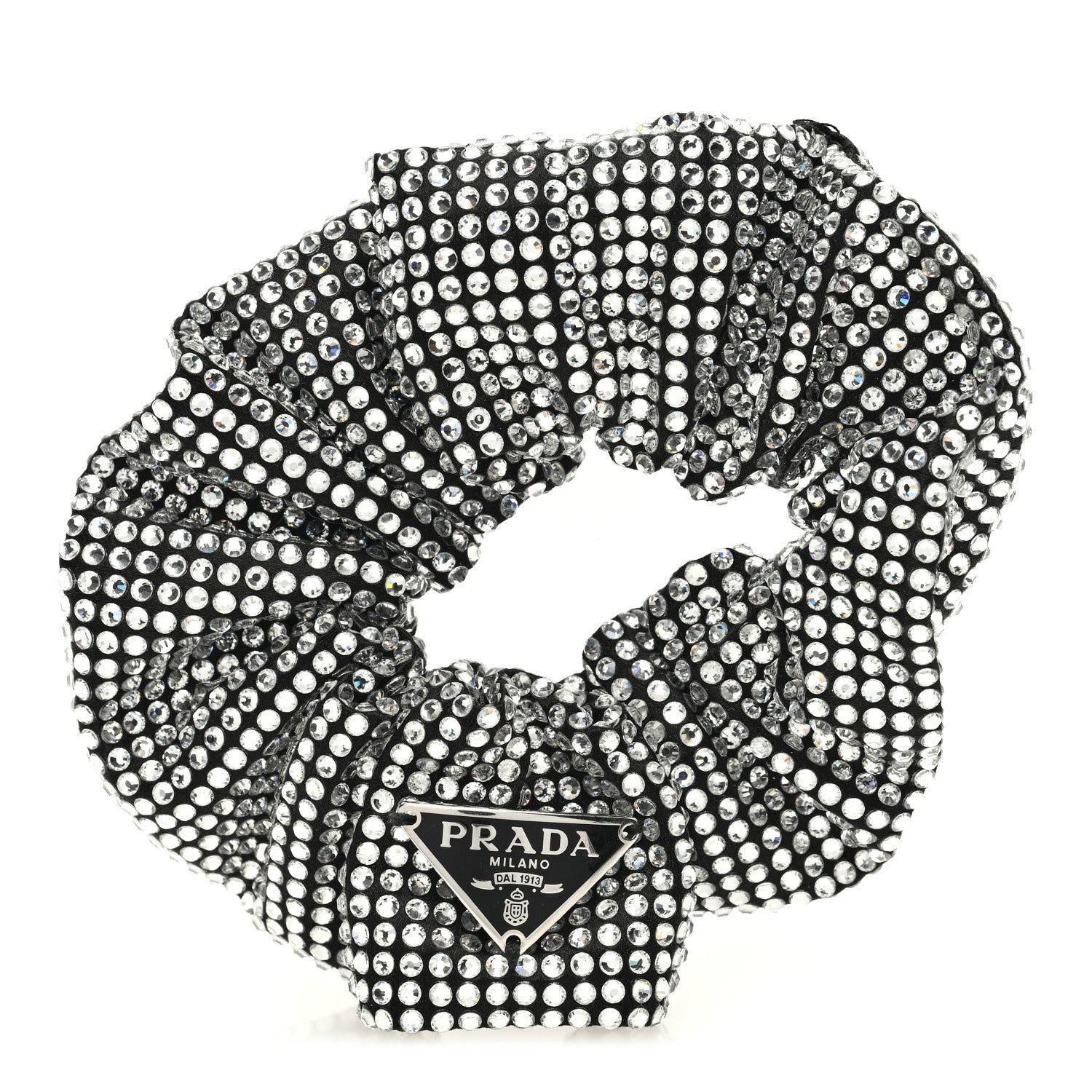 Prada Crystal Satin Metal Logo Scrunchie Black 1 of 4
