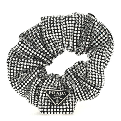 Prada Crystal Satin Metal Logo Scrunchie Black 1 of 4