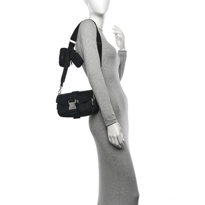 Prada Re-Nylon Spazzolato Double Pocket Buckle Shoulder Bag Black 2 of 10