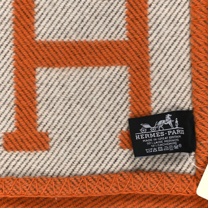 Hermes Wool Cashmere Signature Classic Avalon Blanket Ecru Potiron 3 of 3