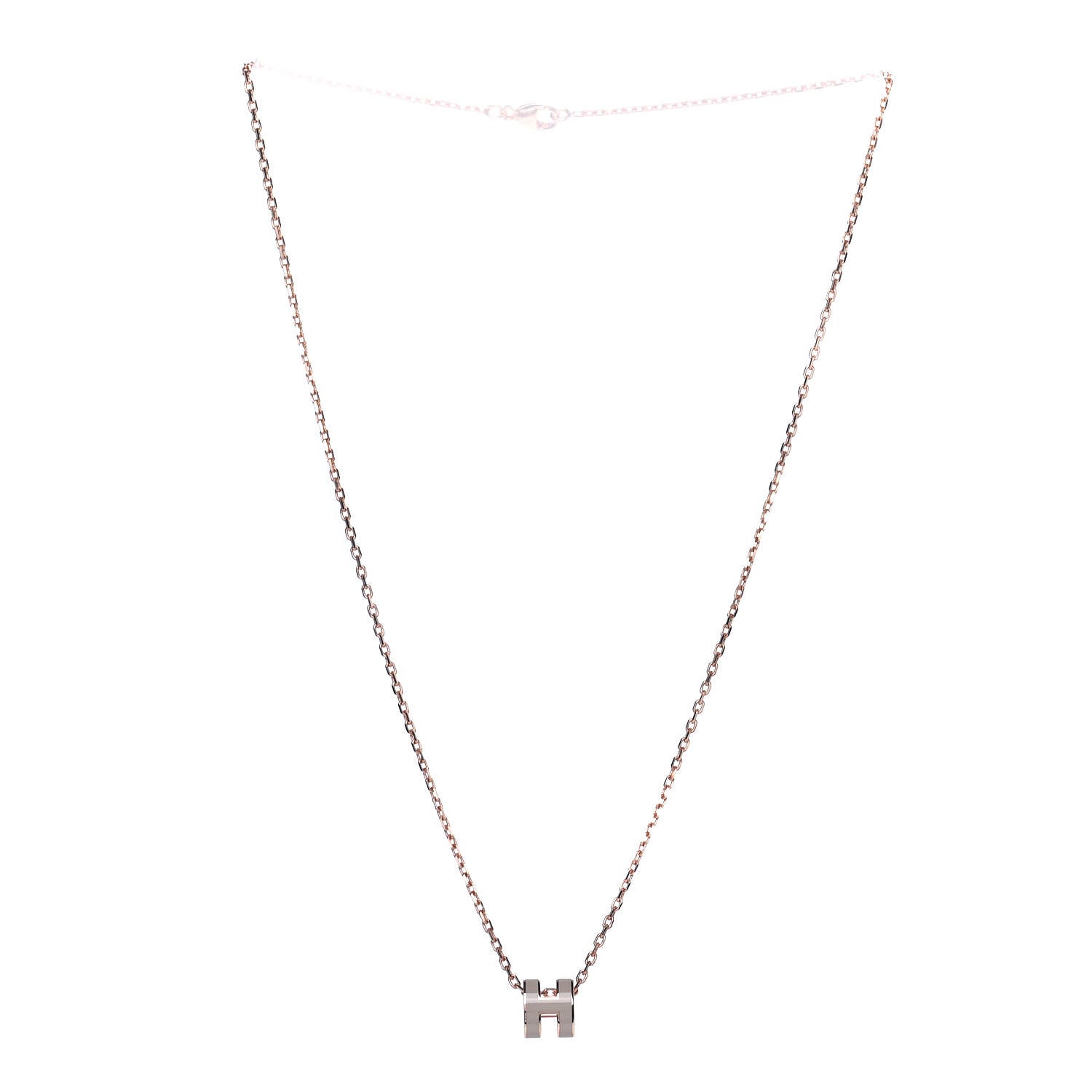 Hermes Lacquered Rose Gold Mini Pop H Pendant Necklace Marron Glace 3 of 4