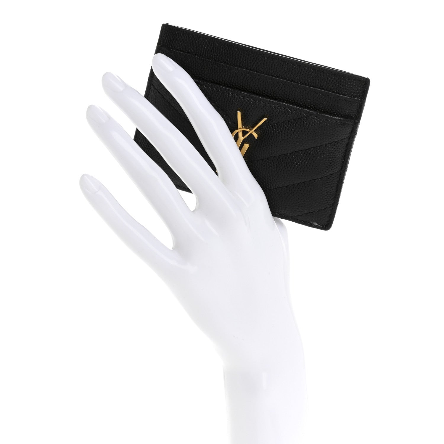 Saint Laurent Grain De Poudre Matelasse Chevron Monogram Credit Card Case Black 2 of 10