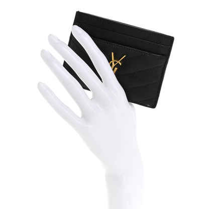 Saint Laurent Grain De Poudre Matelasse Chevron Monogram Credit Card Case Black 2 of 10