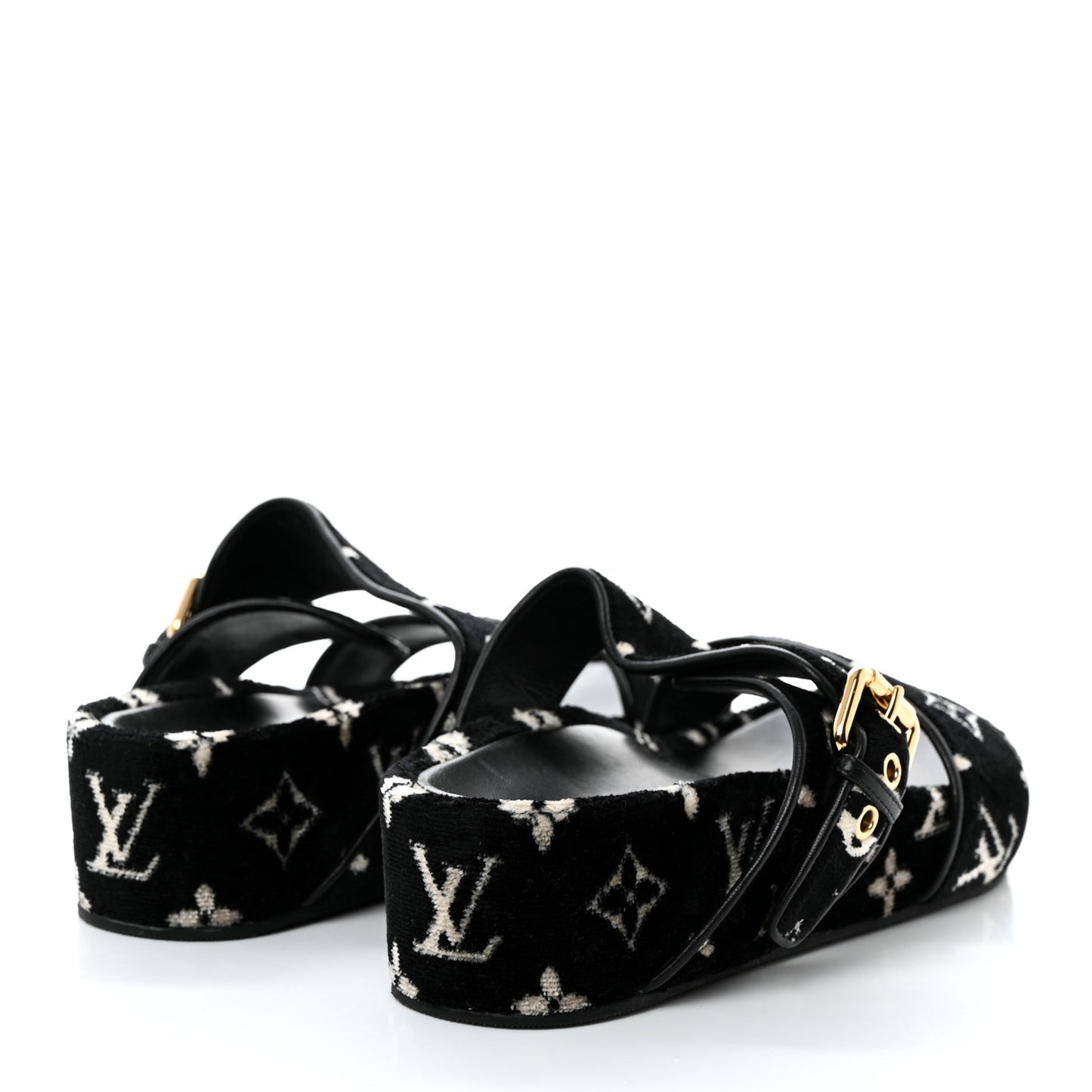 Velvet Monogram Jumbo Flatform Mule Sandals 37 Black White