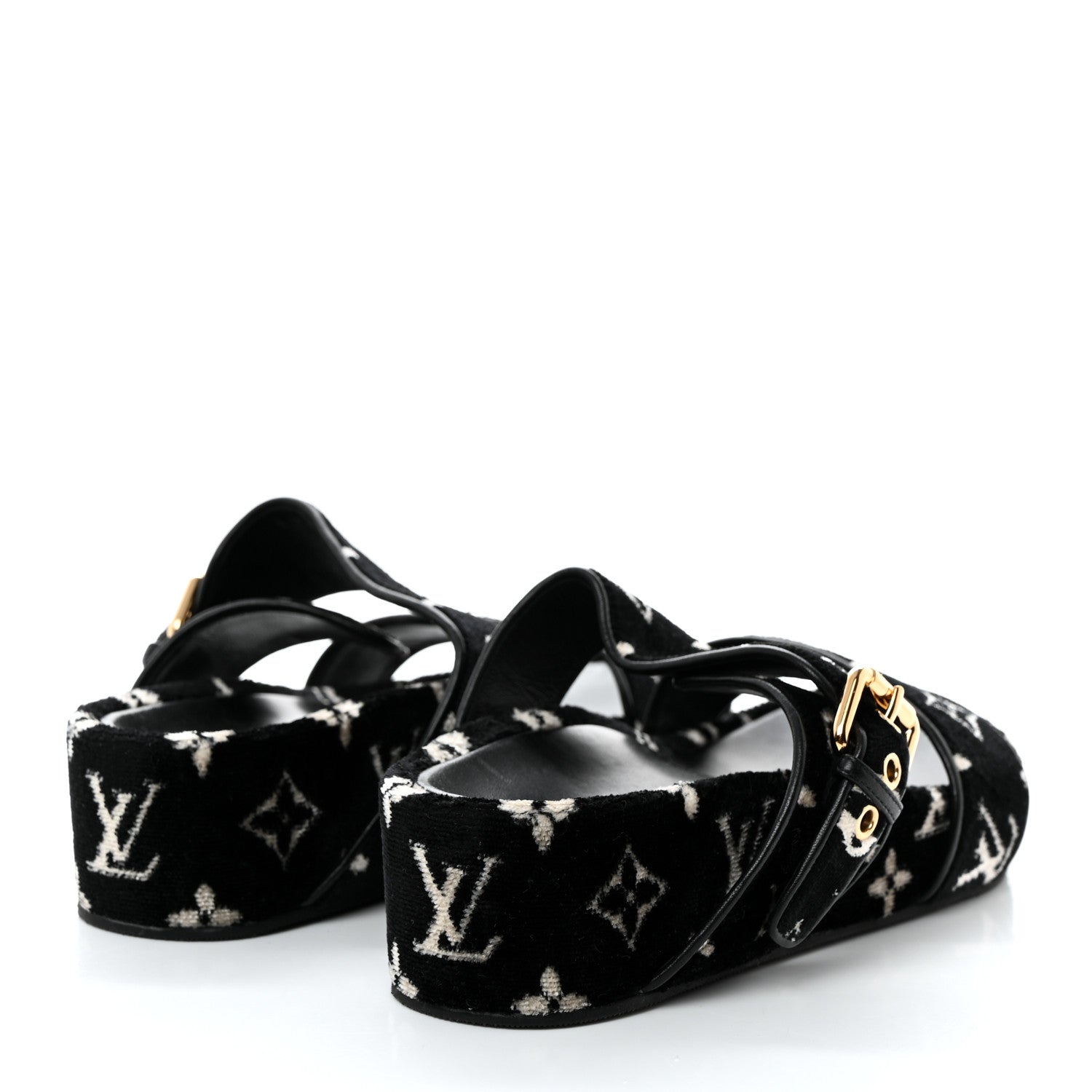 Louis Vuitton Velvet Monogram Jumbo Flatform Mule Sandals 37 Black White 4 of 9