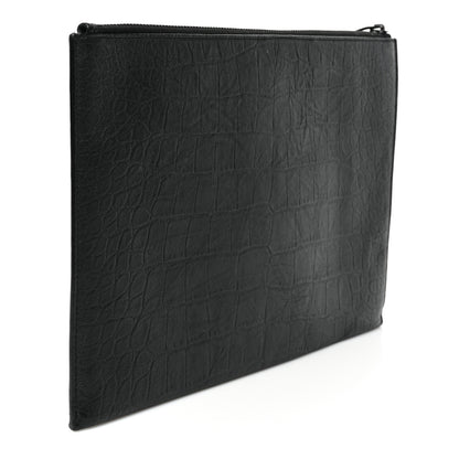 Saint Laurent Calfskin Crocodile Embossed Monogram iPad Case Black 3 of 6